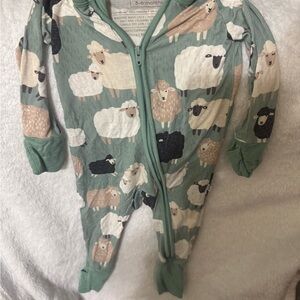 Little Sleepies Green Sheep Print Kids Footie